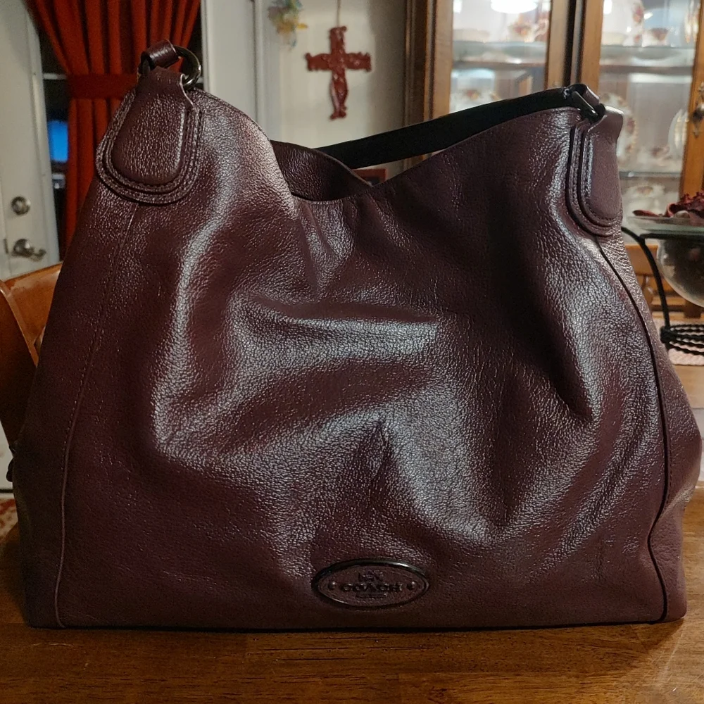 Coach Edie Pebbled Leather Shoulder Bag in Burgundy